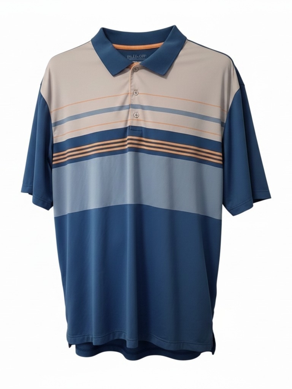 Adidas Golf Men’s 3XL Polo Shirt Blue Gray Orange Striped Stretch Performance